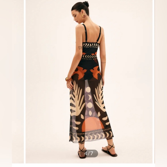 Commense Bird Print Mesh Cover Up Maxi Skirt and Bodysuit NWT Sz Small - Picture 2 of 11